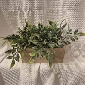 Greenery in Tan Wood Planter Artificial Plant House Decor Cute Accent Boho